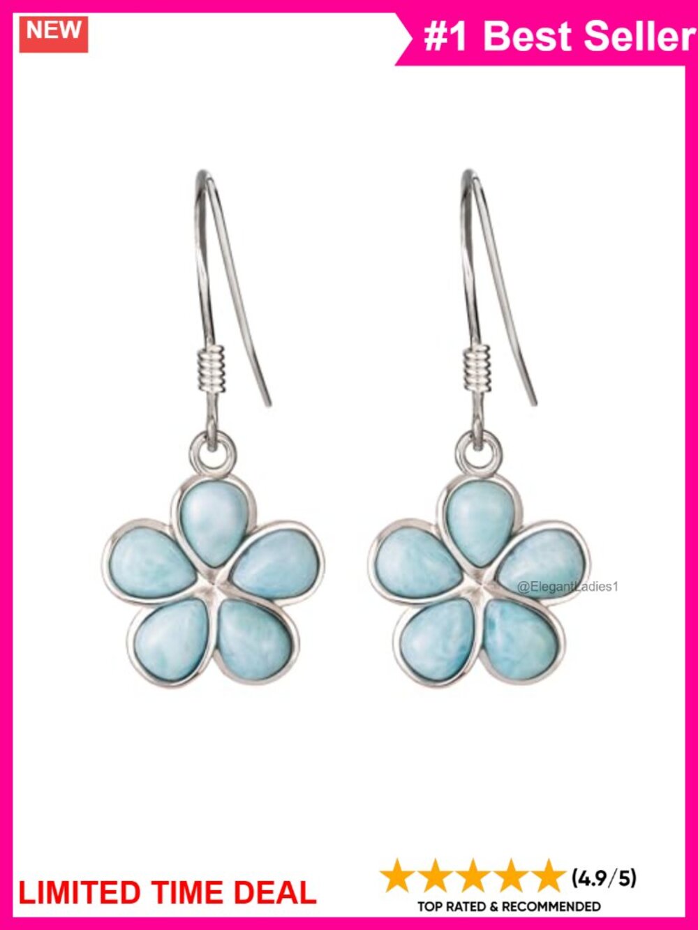 Sterling Silver Larimar Plumeria Dangle Earrings Hypoallergenic